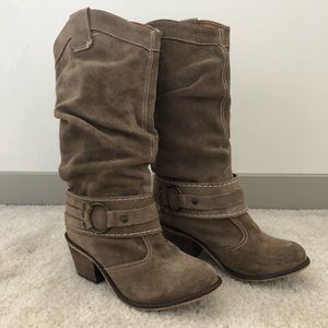 Slouchy Mid-Calf Suede Cowboy Boots, Size 6